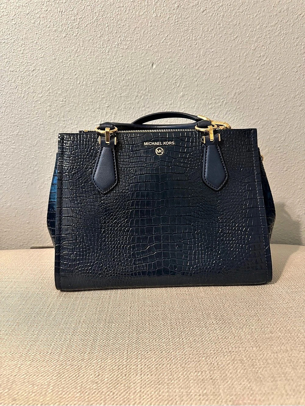 Michael Kors Structured Satchel in Navy Blue